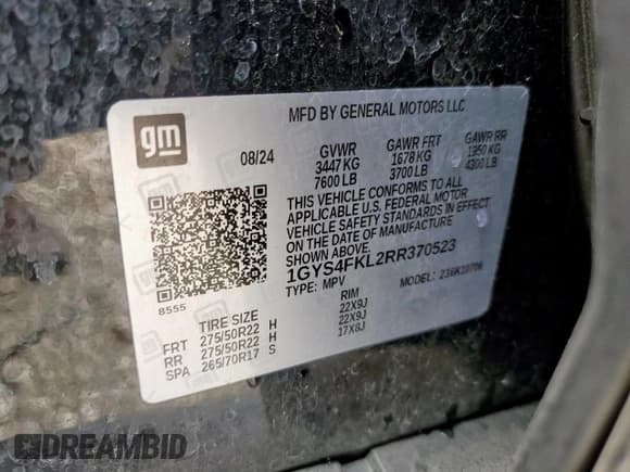 ✅ 2024 Cadillac Escalade 4WD Sport • VIN: 1GYS4FKL2RR370523 • Лот: 69554885. Опубликован ранее на Copart с пробегом 17 762 миль. Бесплатный доступ к архиву аукционных продаж из США и подробный отчёт об истории автомобиля на DreamBid. Изображение 13.