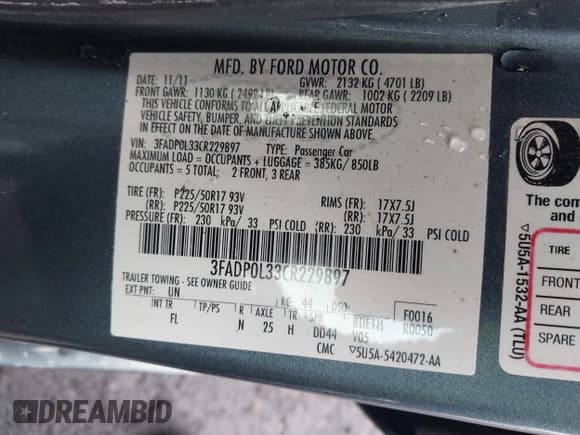 ✅ 2012 Ford Fusion Hybrid • VIN: 3FADP0L33CR229897 • Лот: 43791444. Опубликован ранее на IAAI с пробегом Не указан. Бесплатный доступ к архиву аукционных продаж из США и подробный отчёт об истории автомобиля на DreamBid. Изображение 9.