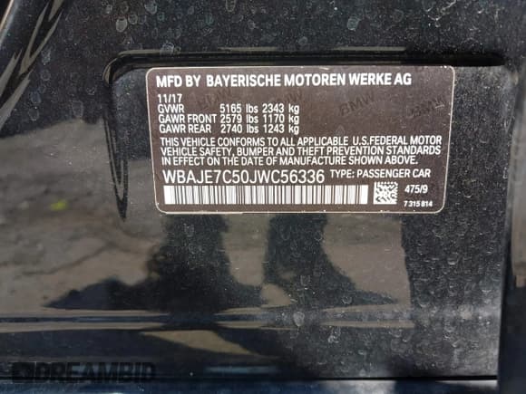 ✅ 2018 BMW 5 Series 540i xDrive • VIN: WBAJE7C50JWC56336 • Lot: 42647182. Listed on IAAI with 99,403 mi. Free auction sales archive from the USA and detailed vehicle history report at DreamBid. Image 9.