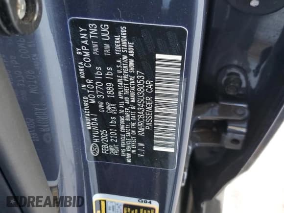 ✅ 2025 Hyundai Venue SEL • VIN: KMHRC8A34SU380537 • Lot: 86080655. Listed on Copart with 5,004 mi. Free auction sales archive from the USA and detailed vehicle history report at DreamBid. Image 12.