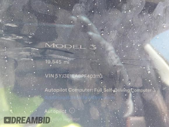 ✅ 2023 Tesla Model 3 • VIN: 5YJ3E1EA8PF403113 • Lot: 41967532. Wystawiony na IAAI z przebiegiem 19 545 mil. Bezpłatny archiwum sprzedaży aukcyjnych z USA i szczegółowy raport historii pojazdu na DreamBid. Zdjęcie 7.