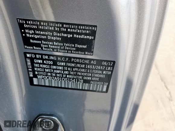 ✅ 2013 Porsche 911 Carrera S • VIN: WP0CB2A91DS154128 • Lot: 69695055. Wystawiony na Copart z przebiegiem 60 380 mil. Bezpłatny archiwum sprzedaży aukcyjnych z USA i szczegółowy raport historii pojazdu na DreamBid. Zdjęcie 13.