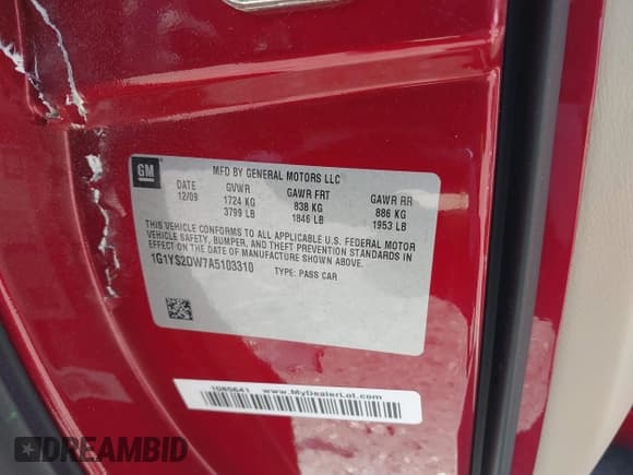 ✅ 2010 Chevrolet Corvette Grand Sport 3LT • VIN: 1G1YS2DW7A5103310 • Lot: 41844253. Listed on IAAI with 41,430 mi. Free auction sales archive from the USA and detailed vehicle history report at DreamBid. Image 9.