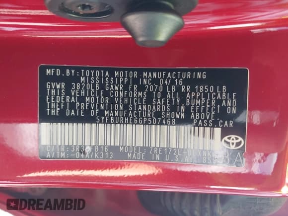 ✅ 2016 Toyota Corolla L • VIN: 5YFBURHE6GP507468 • Lot: 43303730. Listed on IAAI with 44,692 mi. Free auction sales archive from the USA and detailed vehicle history report at DreamBid. Image 9.