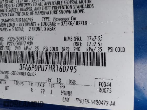 ✅ 2017 Ford Fusion SE • VIN: 3FA6P0PU7HR160795 • Lot: 42458313. Listed on IAAI with 197,505 mi. Free auction sales archive from the USA and detailed vehicle history report at DreamBid. Image 9.