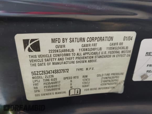 ✅ 2004 Saturn VUE V6 • VIN: 5GZCZ63474S837972 • Lot: 42140284. Wystawiony na IAAI z przebiegiem 189 000 mil. Bezpłatny archiwum sprzedaży aukcyjnych z USA i szczegółowy raport historii pojazdu na DreamBid. Zdjęcie 9.