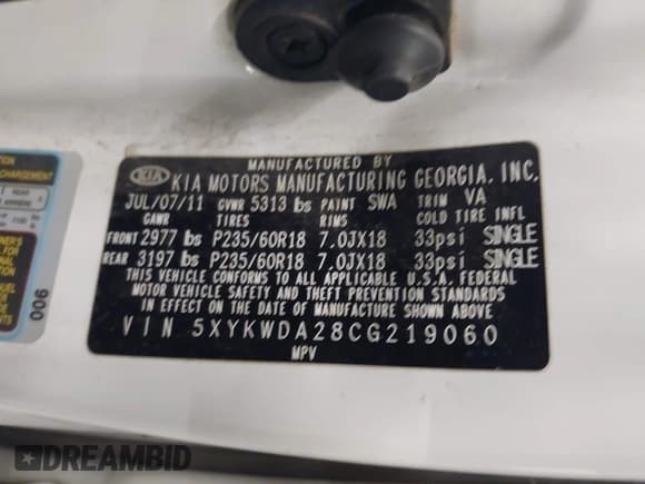 ✅ 2012 Kia Sorento SX • VIN: 5XYKWDA28CG219060 • Lot: 43405330. Listed on IAAI with 208,143 mi. Free auction sales archive from the USA and detailed vehicle history report at DreamBid. Image 9.