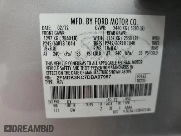 ✅ 2013 Ford Edge Limited • VIN: 2FMDK3KC7DBA07967 • Lot: 64860515. Listed on Copart with 142,455 mi. Free auction sales archive from the USA and detailed vehicle history report at DreamBid. Image 13.