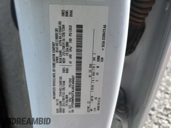 ✅ 2018 Ford F-550 • VIN: 1FD0W5GTXJEC40667 • Lot: 67084205. Listed on Copart with Not provided. Free auction sales archive from the USA and detailed vehicle history report at DreamBid. Image 12.