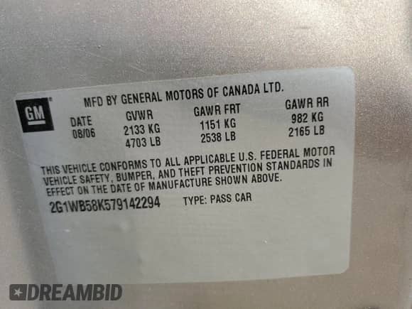 2007 Chevrolet Impala LS z VIN 2G1WB58K579142294, wystawiony jako Copart lot #86712075 z przebiegiem 219 087 mil mil oraz Szkoda całkowita • Salvage title. Historia ofert i sprzedaży dostępna na DreamBid. Obrazek 13.