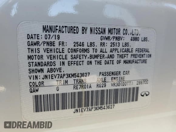 ✅ 2019 Infiniti Q50 Luxe • VIN: JN1EV7AP3KM543627 • Лот: 86094295. Опубликован ранее на Copart с пробегом 82 124 миль. Бесплатный доступ к архиву аукционных продаж из США и подробный отчёт об истории автомобиля на DreamBid. Изображение 12.