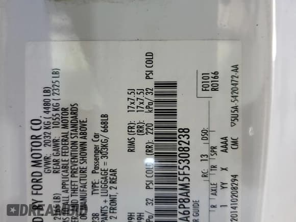 ✅ 2015 Ford Mustang V6 • VIN: 1FA6P8AM5F5308238 • Lot: 90445635. Listed on Copart with 67,040 mi. Free auction sales archive from the USA and detailed vehicle history report at DreamBid. Image 12.