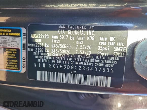 ✅ 2024 Kia Telluride EX X-Line • VIN: 5XYP3DGC2RG437535 • Lot: 94389645. Listed on Copart with 27,212 mi. Free auction sales archive from the USA and detailed vehicle history report at DreamBid. Image 14.