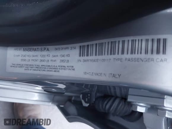 ✅ 2014 Maserati Ghibli • VIN: ZAM57XSA0E1105117 • Lot: 43917494. Listed on IAAI with 41,304 mi. Free auction sales archive from the USA and detailed vehicle history report at DreamBid. Image 9.