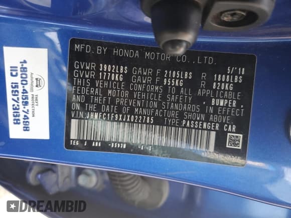 ✅ 2018 Honda Civic Touring • VIN: JHMFC1F9XJX022785 • Лот: 92484625. Опубликован ранее на Copart с пробегом 89 288 миль. Бесплатный доступ к архиву аукционных продаж из США и подробный отчёт об истории автомобиля на DreamBid. Изображение 12.