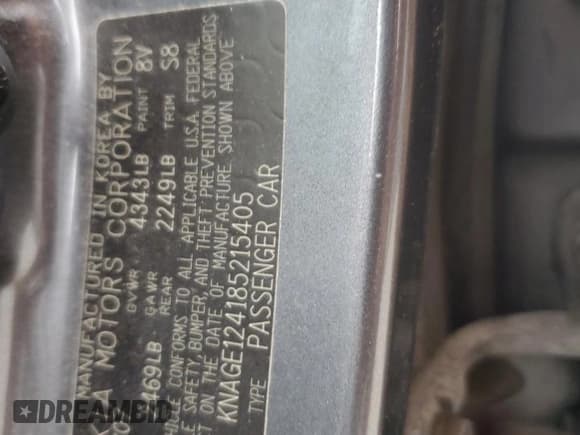 ✅ 2008 Kia Optima EX • VIN: KNAGE124185215405 • Lot: 70379555. Listed on Copart with 220,509 mi. Free auction sales archive from the USA and detailed vehicle history report at DreamBid. Image 13.