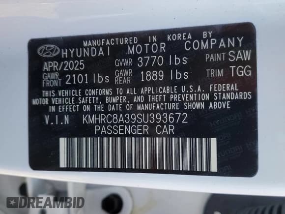 ✅ 2025 Hyundai Venue SEL • VIN: KMHRC8A39SU393672 • Lot: 85884835. Listed on Copart with 1,812 mi. Free auction sales archive from the USA and detailed vehicle history report at DreamBid. Image 14.