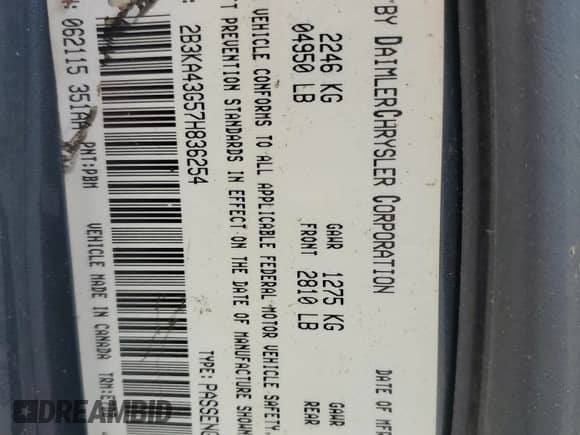 2007 Dodge Charger с VIN 2B3KA43G57H836254, выставлен на аукционе Copart как лот 82057604 с пробегом 142 192 миль миль и Чистый • Clean title. История ставок и продаж доступна на DreamBid. Изображение 12.