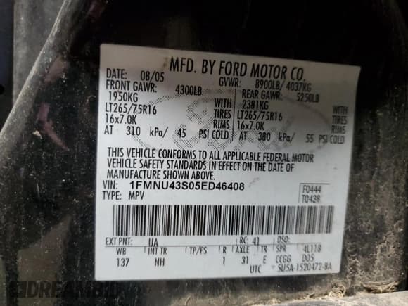✅ 2005 Ford Excursion Limited • VIN: 1FMNU43S05ED46408 • Lot: 82050705. Wystawiony na Copart z przebiegiem 172 131 mil. Bezpłatny archiwum sprzedaży aukcyjnych z USA i szczegółowy raport historii pojazdu na DreamBid. Zdjęcie 13.
