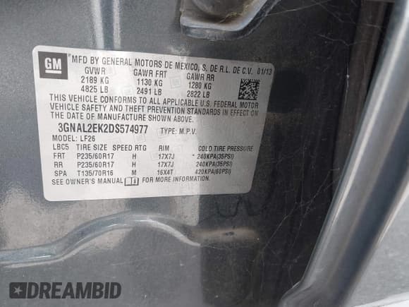 ✅ 2013 Chevrolet Captiva Sport LS • VIN: 3GNAL2EK2DS574977 • Lot: 42481832. Wystawiony na IAAI z przebiegiem 175 476 mil. Bezpłatny archiwum sprzedaży aukcyjnych z USA i szczegółowy raport historii pojazdu na DreamBid. Zdjęcie 9.