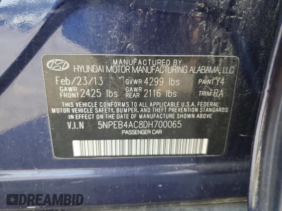 ✅ 2013 Hyundai Sonata GLS • VIN: 5NPEB4AC8DH700065 • Lot: 80114895. Listed on Copart with 237,922 mi. Free auction sales archive from the USA and detailed vehicle history report at DreamBid. Image 12.