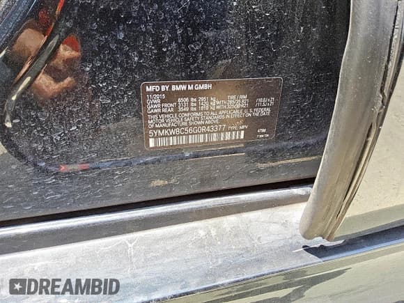 ✅ 2016 BMW X6 M • VIN: 5YMKW8C56G0R43377 • Lot: 63767235. Listed on Copart with 132,110 mi. Free auction sales archive from the USA and detailed vehicle history report at DreamBid. Image 13.