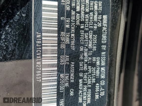 ✅ 2020 Nissan Rogue SL • VIN: JN1BJ1CVXLW278637 • Lot: 80380735. Listed on Copart with 48,576 mi. Free auction sales archive from the USA and detailed vehicle history report at DreamBid. Image 14.