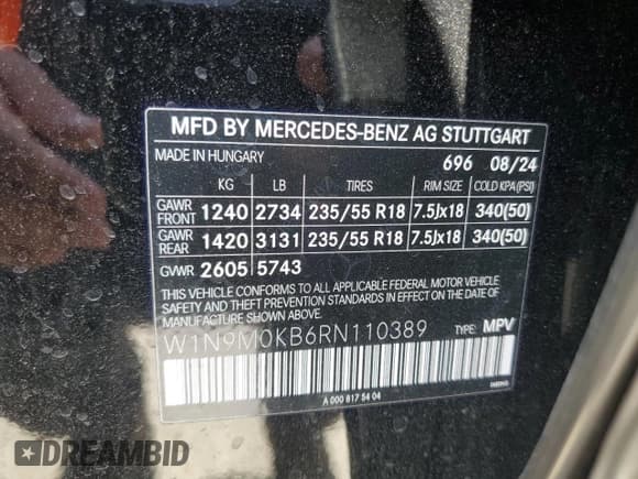 ✅ 2024 Mercedes-Benz EQB 300 • VIN: W1N9M0KB6RN110389 • Lot: 59312155. Wystawiony na Copart z przebiegiem 7 576 mil. Bezpłatny archiwum sprzedaży aukcyjnych z USA i szczegółowy raport historii pojazdu na DreamBid. Zdjęcie 13.