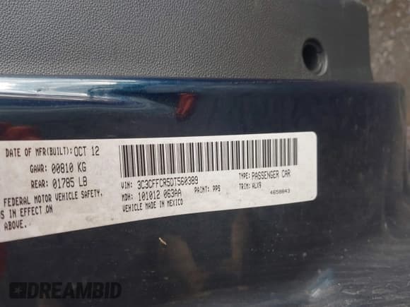 ✅ 2013 FIAT 500 Lounge • VIN: 3C3CFFCR5DT560389 • Lot: 43812790. Listed on IAAI with 45,549 mi. Free auction sales archive from the USA and detailed vehicle history report at DreamBid. Image 9.