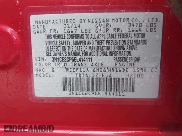 ✅ 2014 Nissan Note SV • VIN: 3N1CE2CP6EL414111 • Lot: 43657653. Listed on IAAI with 55,488 mi. Free auction sales archive from the USA and detailed vehicle history report at DreamBid. Image 9.