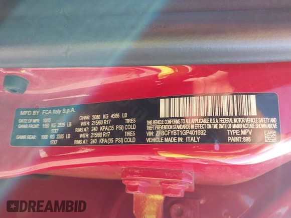 ✅ 2016 FIAT 500X Easy • VIN: ZFBCFYBT1GP401692 • Лот: 43223290. Опубликован ранее на IAAI с пробегом 127 589 миль. Бесплатный доступ к архиву аукционных продаж из США и подробный отчёт об истории автомобиля на DreamBid. Изображение 9.