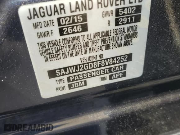 ✅ 2015 Jaguar XJ Portfolio • VIN: SAJWJ2GD8F8V84252 • Lot: 49313935. Listed on Copart with 90,545 mi. Free auction sales archive from the USA and detailed vehicle history report at DreamBid. Image 12.