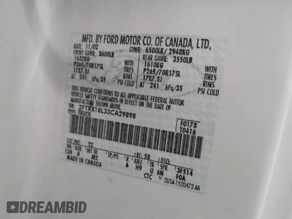 ✅ 2003 Ford F-150 XL • VIN: 2FTRX18L33CA29898 • Lot: 43550143. Listed on IAAI with 195,281 mi. Free auction sales archive from the USA and detailed vehicle history report at DreamBid. Image 9.