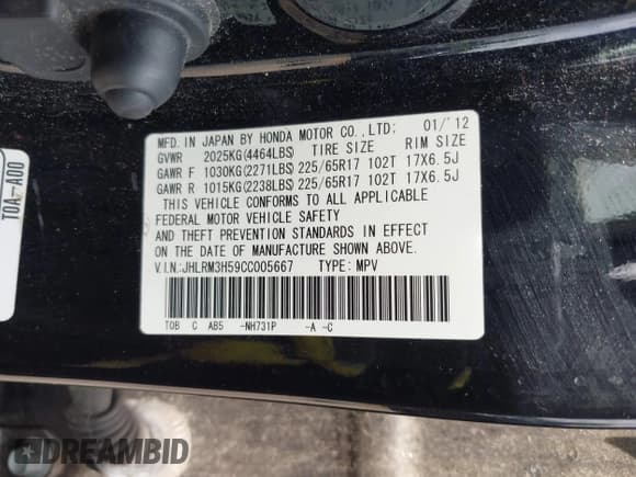 ✅ 2012 Honda CR-V EX • VIN: JHLRM3H59CC005667 • Лот: 42777369. Опубликован ранее на IAAI с пробегом 124 792 миль. Бесплатный доступ к архиву аукционных продаж из США и подробный отчёт об истории автомобиля на DreamBid. Изображение 9.