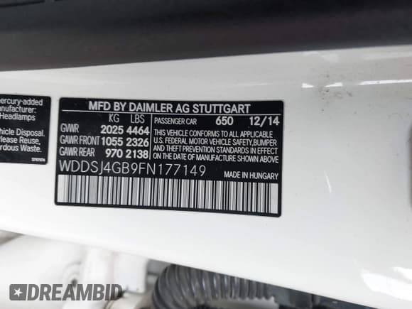 ✅ 2015 Mercedes-Benz CLA 250 • VIN: WDDSJ4GB9FN177149 • Lot: 43723135. Listed on IAAI with 144,345 mi. Free auction sales archive from the USA and detailed vehicle history report at DreamBid. Image 9.