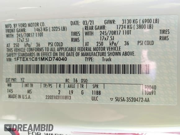 ✅ 2021 Ford F-150 XL • VIN: 1FTEX1C81MKD74040 • Лот: 42965321. Опубликован ранее на IAAI с пробегом 24 441 миль. Бесплатный доступ к архиву аукционных продаж из США и подробный отчёт об истории автомобиля на DreamBid. Изображение 9.