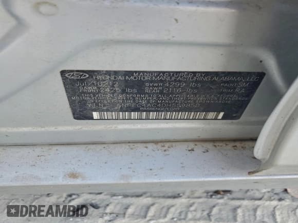 ✅ 2013 Hyundai Sonata Limited • VIN: 5NPEC4AC4DH559850 • Lot: 93544585. Listed on Copart with 203,322 mi. Free auction sales archive from the USA and detailed vehicle history report at DreamBid. Image 12.