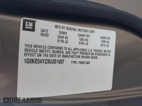 ✅ 2003 Cadillac DeVille DHS • VIN: 1G6KE54Y23U281967 • Lot: 42492680. Listed on IAAI with 61,109 mi. Free auction sales archive from the USA and detailed vehicle history report at DreamBid. Image 9.