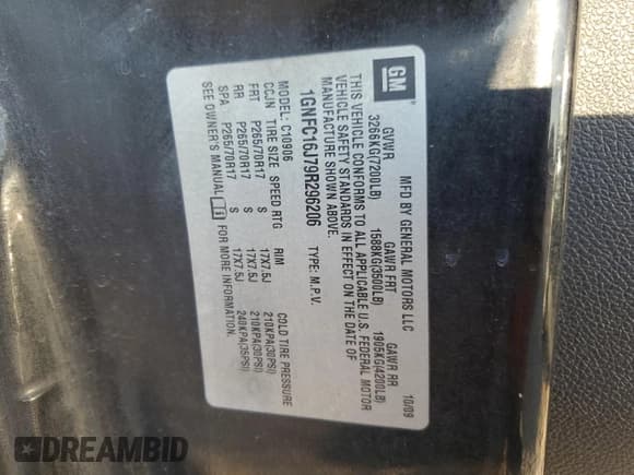 ✅ 2009 Chevrolet Suburban LS • VIN: 1GNFC16J79R296206 • Lot: 73736534. Listed on Copart with 415,731 mi. Free auction sales archive from the USA and detailed vehicle history report at DreamBid. Image 15.