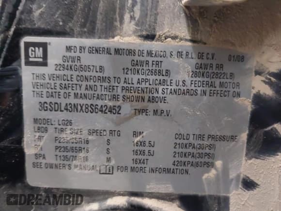 ✅ 2008 Saturn VUE XE • VIN: 3GSDL43NX8S642452 • Лот: 43537603. Опубликован ранее на IAAI с пробегом 223 318 миль. Бесплатный доступ к архиву аукционных продаж из США и подробный отчёт об истории автомобиля на DreamBid. Изображение 9.