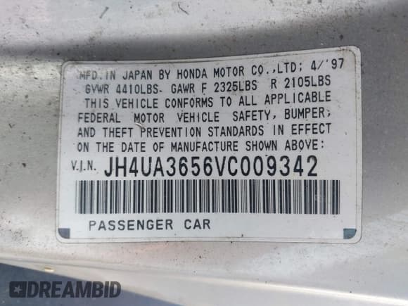 ✅ 1997 Acura TL Premium • VIN: JH4UA3656VC009342 • Лот: 42084356. Опубликован ранее на IAAI с пробегом 200 238 миль. Бесплатный доступ к архиву аукционных продаж из США и подробный отчёт об истории автомобиля на DreamBid. Изображение 9.