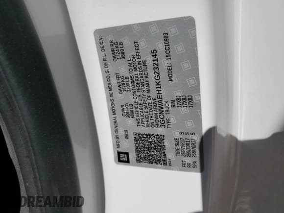 ✅ 2019 Chevrolet Silverado 1500 Work Truck • VIN: 3GCNWAEH1KG232145 • Lot: 67305504. Wystawiony na Copart z przebiegiem 142 217 mil. Bezpłatny archiwum sprzedaży aukcyjnych z USA i szczegółowy raport historii pojazdu na DreamBid. Zdjęcie 14.