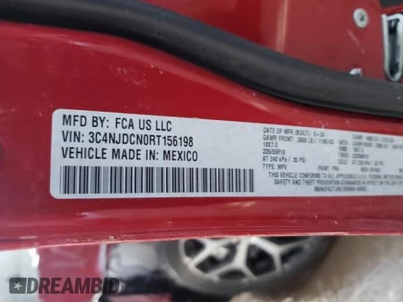 ✅ 2024 Jeep Compass Limited • VIN: 3C4NJDCN0RT156198 • Lot: 46113475. Listed on Copart with 3,696 mi. Free auction sales archive from the USA and detailed vehicle history report at DreamBid. Image 13.