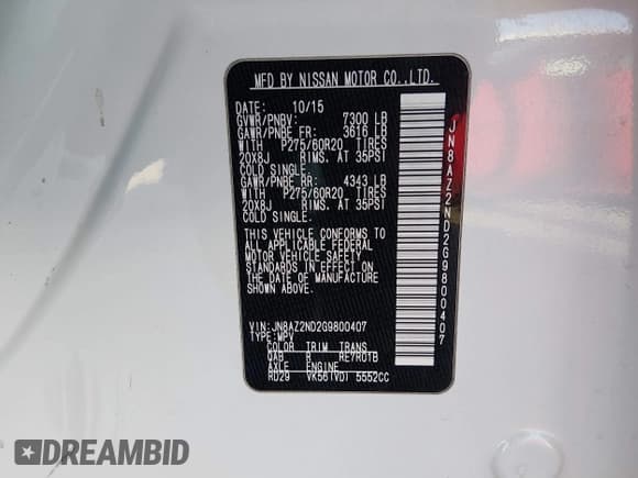 ✅ 2016 Infiniti QX80 • VIN: JN8AZ2ND2G9800407 • Lot: 43869981. Listed on IAAI with 110,733 mi. Free auction sales archive from the USA and detailed vehicle history report at DreamBid. Image 9.