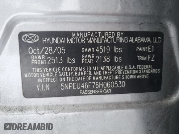 ✅ 2006 Hyundai Sonata GLS • VIN: 5NPEU46F76H060530 • Лот: 83819494. Опубликован ранее на Copart с пробегом 158 027 миль. Бесплатный доступ к архиву аукционных продаж из США и подробный отчёт об истории автомобиля на DreamBid. Изображение 12.