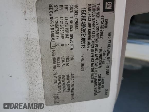 ✅ 2009 Chevrolet Silverado 2500HD Work Truck • VIN: 1GCHC49K99E100913 • Лот: 70993945. Опубликован ранее на Copart с пробегом Не указан. Бесплатный доступ к архиву аукционных продаж из США и подробный отчёт об истории автомобиля на DreamBid. Изображение 12.