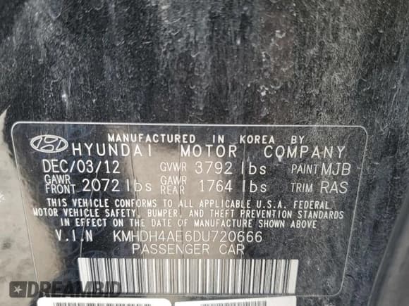 ✅ 2013 Hyundai Elantra GLS • VIN: KMHDH4AE6DU720666 • Lot: 80092865. Listed on Copart with 88,906 mi. Free auction sales archive from the USA and detailed vehicle history report at DreamBid. Image 12.