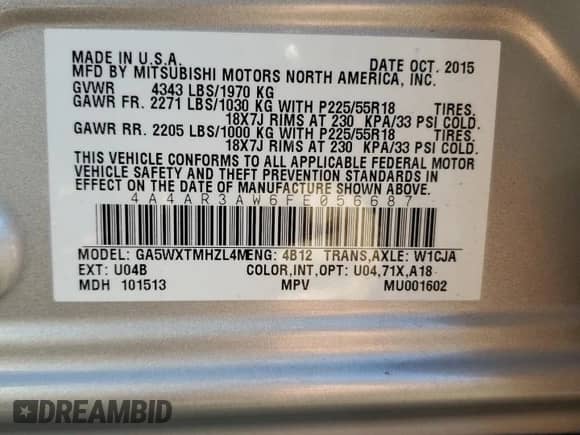 2015 Mitsubishi Outlander ES с VIN 4A4AR3AW6FE056687, выставлен на аукционе Copart как лот 86441125 с пробегом 139 922 миль миль и Списание • Salvage title. История ставок и продаж доступна на DreamBid. Изображение 13.