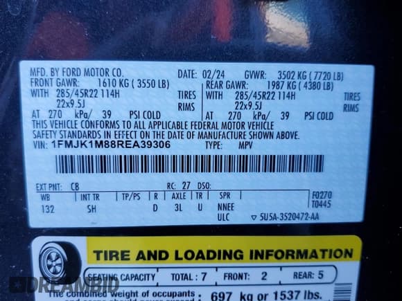 ✅ 2024 Ford Expedition Max Platinum • VIN: 1FMJK1M88REA39306 • Lot: 46135145. Wystawiony na Copart z przebiegiem 5 357 mil. Bezpłatny archiwum sprzedaży aukcyjnych z USA i szczegółowy raport historii pojazdu na DreamBid. Zdjęcie 13.