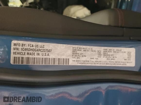 ✅ 2024 Dodge Durango GT Plus • VIN: 1C4RDHDG4RC237507 • Lot: 86144994. Listed on Copart with Not provided. Free auction sales archive from the USA and detailed vehicle history report at DreamBid. Image 14.
